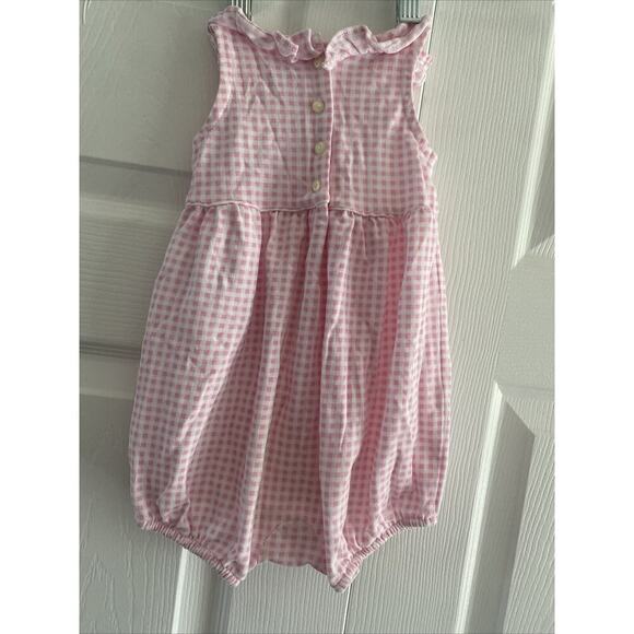 Ralph Lauren Baby 9 Month Pink Gingham Ruffled One Piece Play and Grow Outfit - Picture 5 of 6
